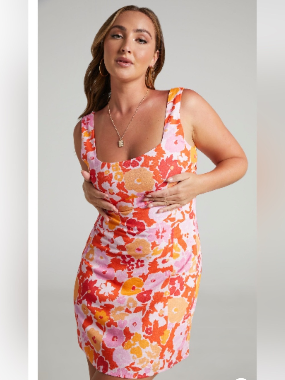 Showpo Floral Mini Dress in Pink, Orange & Red